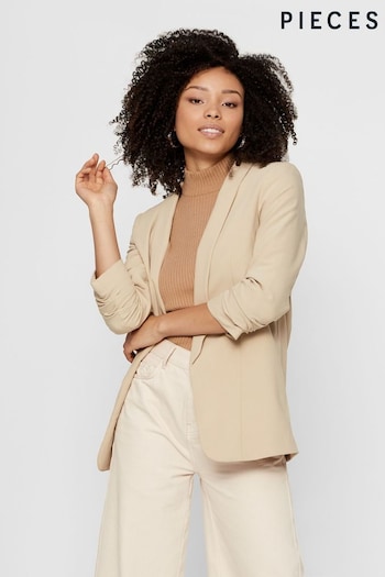 Pieces Cream Relaxed Ruched Sleeve Workwear Blazer (P76978) | £42