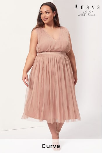 Anaya With Love Light Pink Curve Bow Back Wide Strap Midi Dress (P77028) | £55