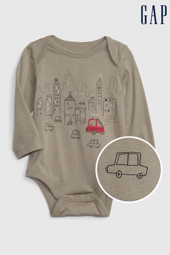 Gap Beige Graphic Long Sleeve Baby Bodysuit (P77072) | £8