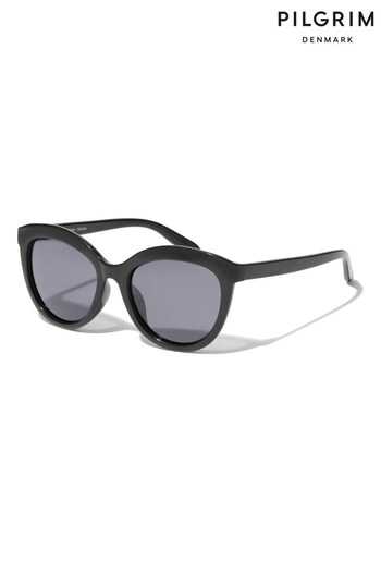 PILGRIM Black Marlene Recycled Cat-Eye Sunglasses (P77352) | £40