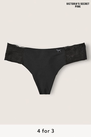 Victoria's Secret PINK Pure Black Thong Lace Detail No Show Knickers (P77461) | £9