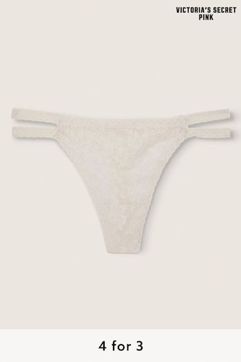 Victoria's Secret PINK Coconut White Strappy Lace Thong Knickers (P77477) | £9