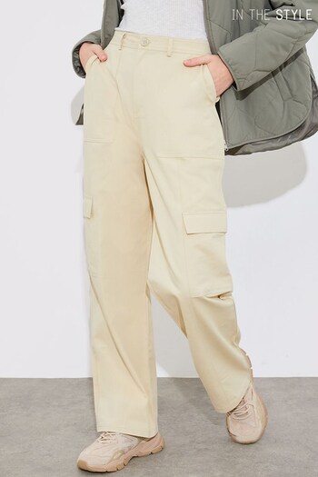 In The Style Stone Straight Leg Cargo Trousers (P77677) | £35