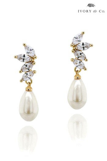 Ivory & Co Gold Asbourne Classic Crystal and Pearl Drop Earrings (P77679) | £35