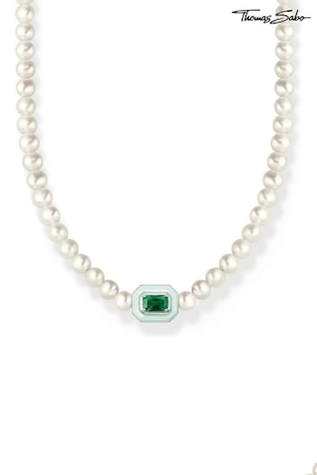 Thomas Sabo Green Choker With White Pearls and Green Stone (P77785) | £198