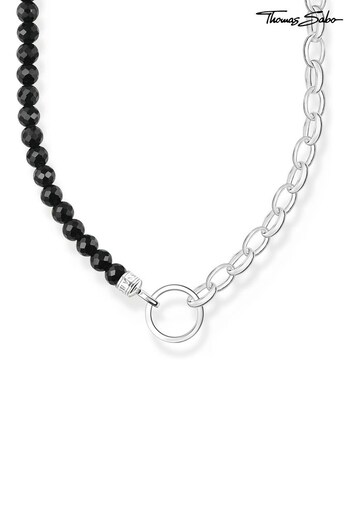 Thomas Sabo Black Charm Necklace With Black Onyx Beads And Chain Links Silver (P77824) | £129
