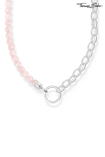 Thomas Sabo Pink Charm Necklace With Beads Of Rose Quartz And Chain Links Silver (P77825) | £129