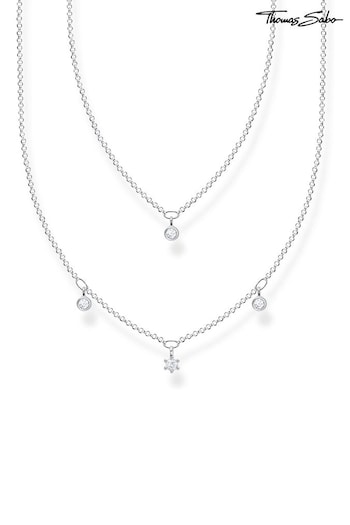 Thomas Sabo White Fine Silver Double Chain Necklace with Wite CZ (P77826) | £119
