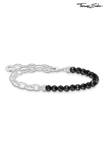 Thomas Sabo Black Charm Bracelet With Black Onyx Beads And Chain Links Silver (P77831) | £74