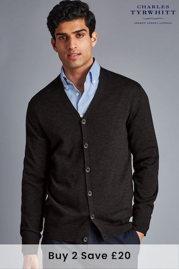 Charles Tyrwhitt Brown Pure Merino Cardigan (P78049) | £70