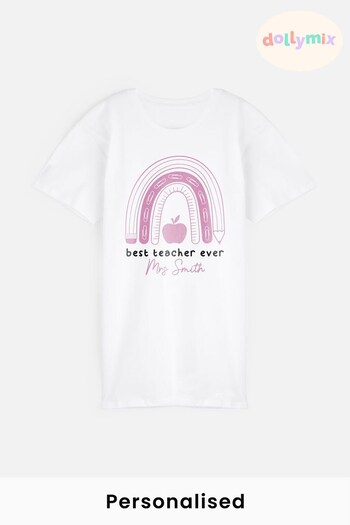 Personalised Best Teacher Ever T-Shirt for Women by Dollymix (P78272) | £17