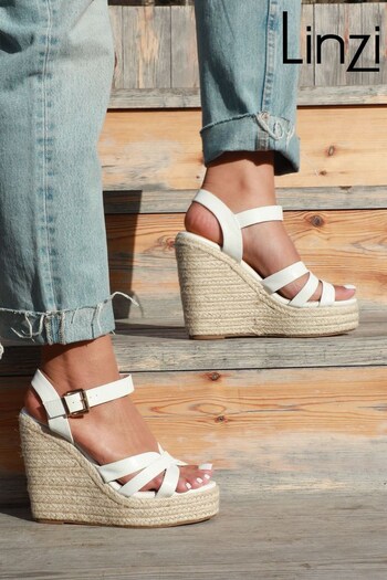 Linzi White Sierra Rope Platform Wedge With Cut Out Front Strap Detail (P78630) | £19
