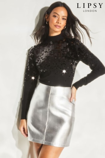 Lipsy Metallic Silver Faux Leather Mini Skirt (P79515) | £40