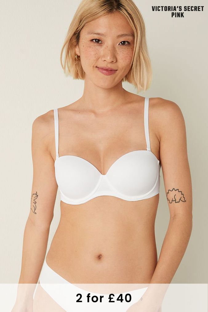 Victoria's Secret PINK Optic White Smooth Multiway Strapless Push Up Bra (P79563) | £20