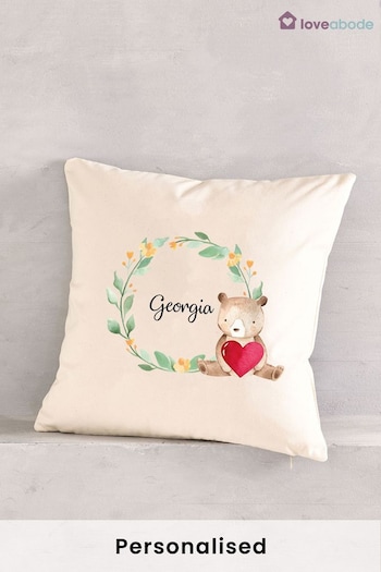 Personalised Bear & Garland Heart Cushion by Loveabode (P79619) | £20