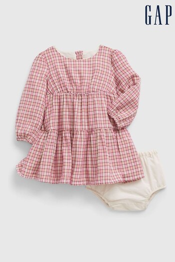Gap Pink Tartan Long Sleeve Round Neck Baby Dress Set (P79986) | £25