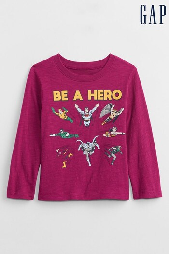 Gap Pink DC Justice League Long Sleeve Crew Neck Graphic T-Shirt (P79999) | £16