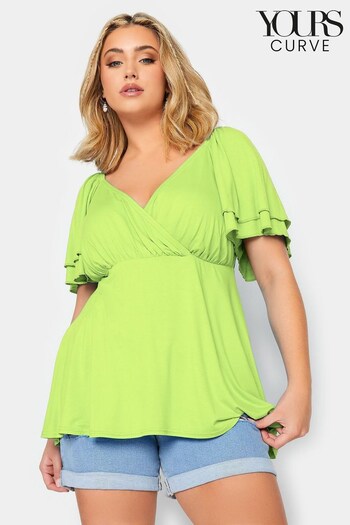 Yours Curve Green Limited Wrap Layered Sleeve Top (P80085) | £24