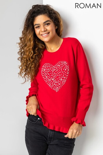 Roman Red Faux Pearl Embellished Heart Jumper (P80418) | £30