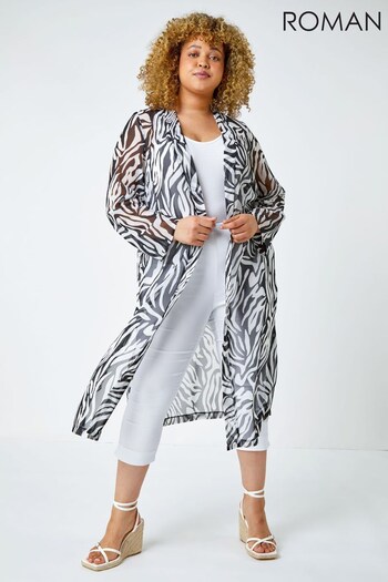 Roman Black & White Curve Abstract Print Longline Cover Up (P81209) | £40