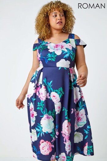 Roman Blue Multi Curve Premium Stretch Floral Dress (P81579) | £60