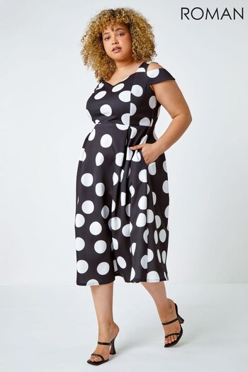 Roman Black & White Premium Stretch Polka Dot Dress (P81580) | £60