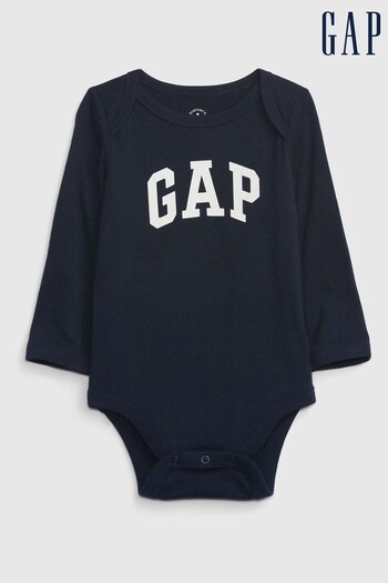 Gap Navy Logo Long Sleeve Baby Bodysuit (P81697) | £8