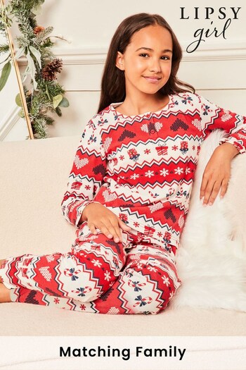 Lipsy White Christmas Long Sleeve Long Leg Pyjamas (From 3-16yrs) (P82042) | £20 - £28