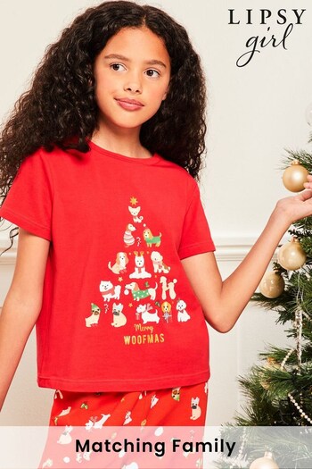 Lipsy Red Christmas Short Sleeve Long Leg Pyjamas (P82043) | £17 - £25