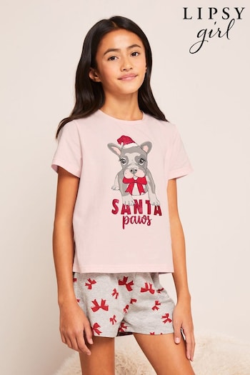 Lipsy Pink xmas Jersey Shorts Pyjamas (P82047) | £15 - £23