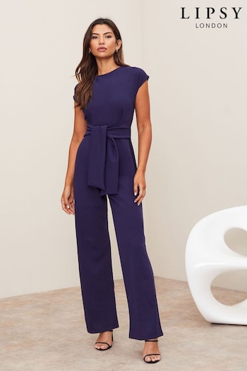 Lipsy Navy Summmer Puff Sleeve Tie Waist Jumpsuit (P82238) | £46