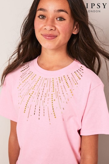 Lipsy Light Pink Embellished Detail T-Shirt (P82299) | £15 - £21
