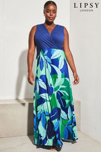 Lipsy Blue Tropical Curve Printed Jersey 2 in 1 Maxi Dress (P82339) | £38