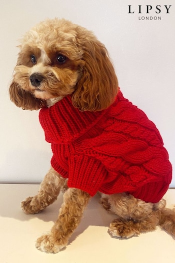 Lipsy Red Super Soft Cable Knit Dog Jumper (P82566) | £10 - £16