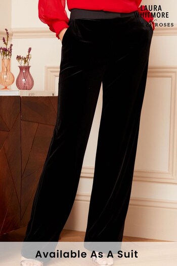 All Coats & Jackets Black Velvet High Waist Wide Leg Tailored Trousers (P82664) | £44