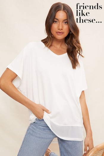 Friends Like These White Petite Short Sleeve V Neck Tunic Top (P82719) | £22