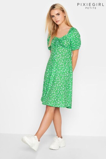 PixieGirl Petite Green Ruched Front Dress (P82766) | £29