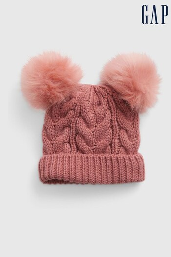 Gap Pink Cable-Knit Pom Beanie Hat (P82795) | £12