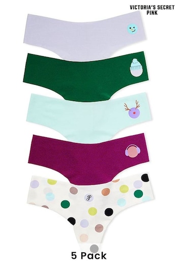 Victoria's Secret PINK Green/Blue/White/Pink/Purple Thong Smooth No Show Knickers Multipack (P82877) | £25