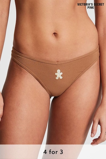 Victoria's Secret PINK Caramel Nude Gingerbread Rib Cotton Thong Knickers (P82887) | £9