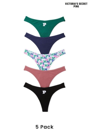 Victoria's Secret PINK Green/Blue/Pink/Black Thong Cotton Knickers Multipack (P82923) | £27