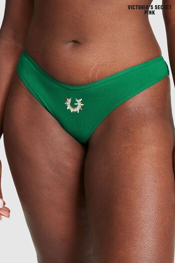Victoria's Secret PINK Garnet Green Holiday Lights Crest Cotton Bikini Knickers (P82945) | £9