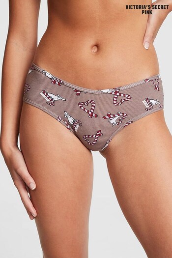 Victoria's Secret PINK Iced Coffee Brown Candy Cane Dog Cheeky Cotton Knickers (P82947) | £9