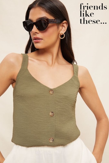 Friends Like These Khaki Green Button Front V Neck Cami Vest (P82980) | £25