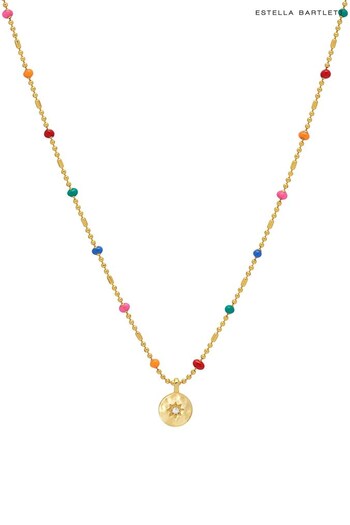 Estella Bartlett Gold CZ Pendant Rainbow Beaded Necklace (P83052) | £24