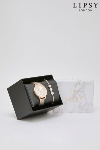 Lipsy Rose Gold Mesh Gift Set Watch (P84565) | £40