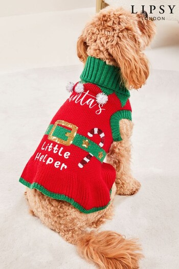 Lipsy Red Santas Little Helper Christmas Dog Jumper (P84623) | £11 - £17