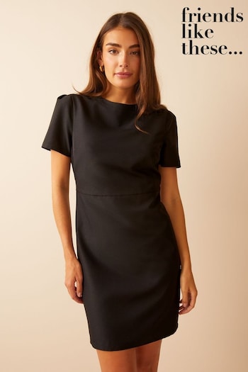 Friends Like These Black Petite Short Sleeve Tailored Shift Dress (P84736) | £37