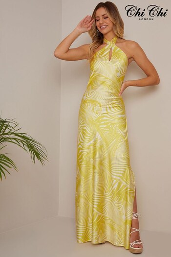Chi Chi London Yellow Halterneck Abstract Print Maxi Dress (P84898) | £65