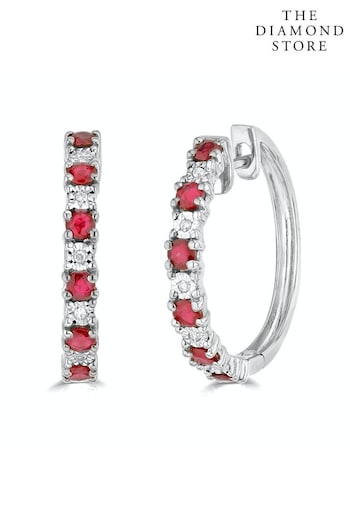 The Diamond Store Red Ruby and Lab Diamond Hoop Earrings (P84942) | £229